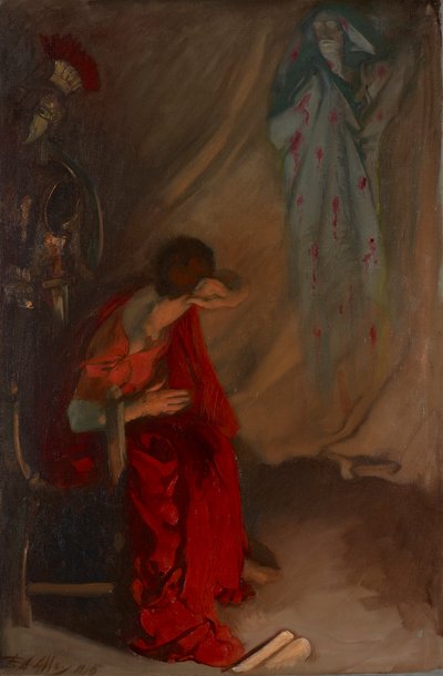 Dentro la tenda di Bruto: Entra il fantasma di Cesare, Giulio Cesare, Atto IV, Scena III da Edwin Austin Abbey