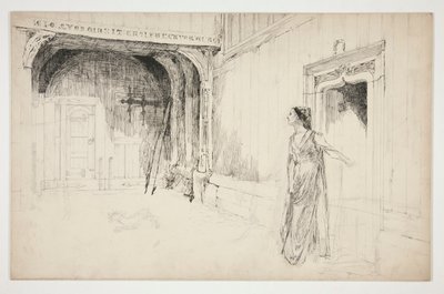 Donna e cane in un interno da Edwin Austin Abbey