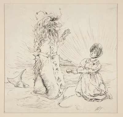 Donna e serpente sulla spiaggia, bozzetto per The Lay of the Lobster da Edwin Austin Abbey