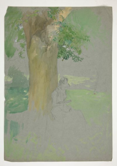 Donna seduta sotto un albero, che legge da Edwin Austin Abbey