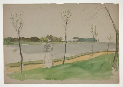 Donna che passeggia lungo una riva da Edwin Austin Abbey