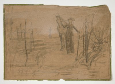 Donna con cavallo nel paesaggio - illustrazione non identificata da Edwin Austin Abbey