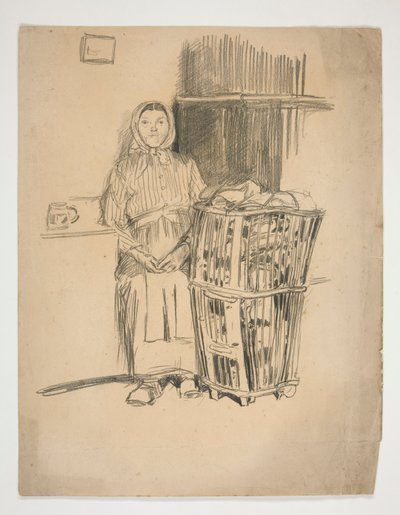 Donna con cesto di biancheria (?) - illustrazione non identificata da Edwin Austin Abbey