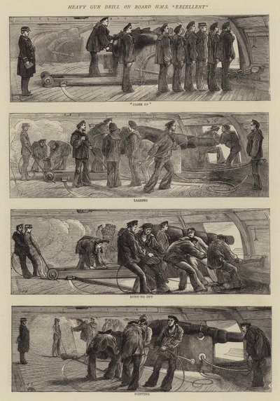 Esercitazione con il cannone pesante a bordo della HMS Excellent da Edwin Buckman