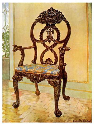Sedia intagliata in stile Chippendale, 1911-1912 da Edwin Foley