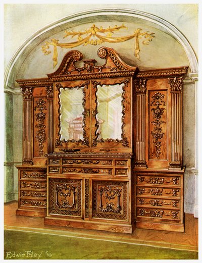 Libreria chiusa intagliata in mogano, stile Chippendale, influenza francese, 1911-1912 da Edwin Foley