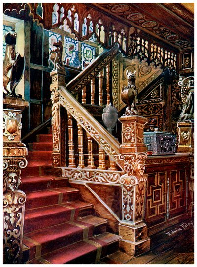 Scala in quercia scolpita, Godinton, 1910 da Edwin Foley