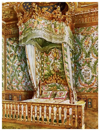Letto di stato dorato di Maria Antonietta, Camera della Regina, Palazzo di Fontainebleau, Francia, 1911-1912 da Edwin Foley