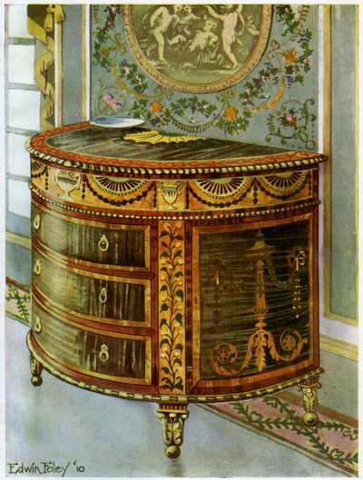 Comò in legno satinato intarsiato con montature in bronzo dorato, 1911-1912 da Edwin Foley
