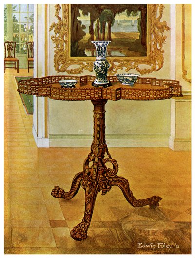 Tavolo con bordo sagomato a traforo, Scuola di Chippendale, 1911-1912 da Edwin Foley
