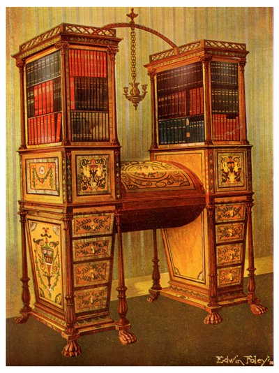 Il doppio secretaire e libreria intarsiato della sorella, Sheraton, 1911-1912 da Edwin Foley
