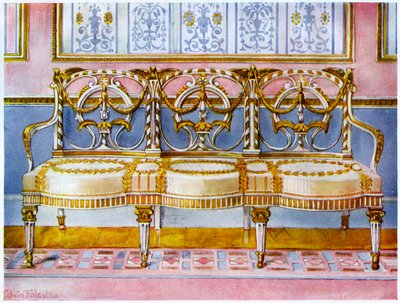 Divano bianco dorato e dipinto, influenza di Pergolesi 1911-1912 da Edwin Foley