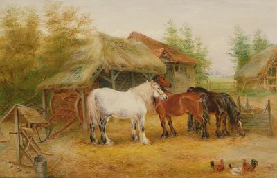 Cavalli da tiro in un cortile di fattoria da Edwin Frederick Holt