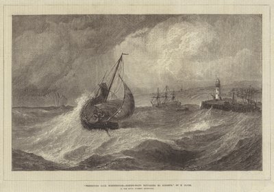 Vento fresco, Scarborough, barche da pesca che tornano al porto, nella mostra della Royal Academy da Edwin Hayes