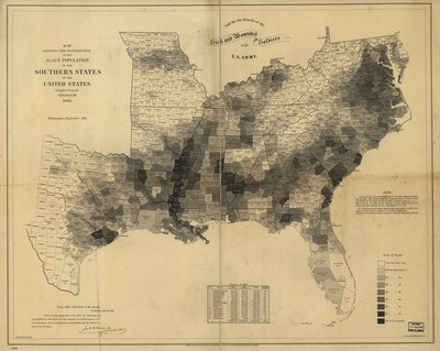 Mappa che Mostra la Distribuzione della Popolazione Schiava degli Stati del Sud degli Stati Uniti, Compilata dal Censimento del 1860 da Edwin Hergesheimer