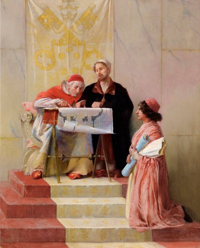Il papa Giulio II che guarda i piani del progetto architettonico di Bramante per la basilica di San Pietro da Edwin Howland Blashfield