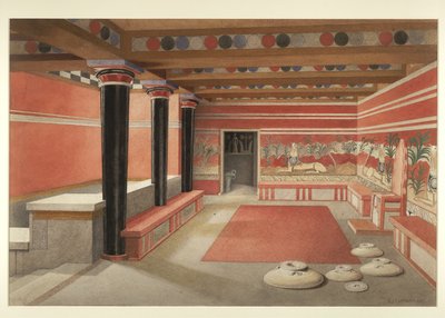 Sala del Trono reimmaginata del Palazzo di Minosse a Cnosso da Edwin J. Lambert