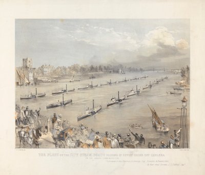 La flotta delle navi a vapore della città in ordine di revisione al largo di Chelsea nella commemorazione annuale di Londra da Edwin Jewitt