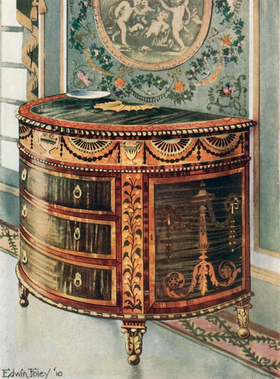Comò in satinwood intarsiato con montature in bronzo dorato da Edwin John Foley