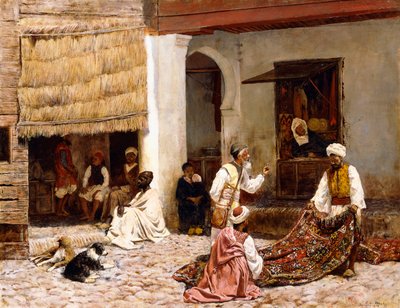 Un bazar di tappeti, Tangeri, 1878 da Edwin Lord Weeks