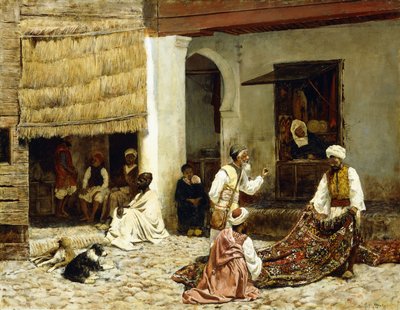 Un bazar di tappeti a Tangeri da Edwin Lord Weeks