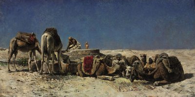 Cammelli accanto a una cisterna da Edwin Lord Weeks