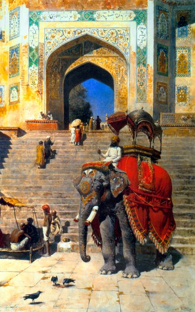 Elefante reale al cancello della Jami Masjid, Mathura, XIX o inizio XX secolo da Edwin Lord Weeks
