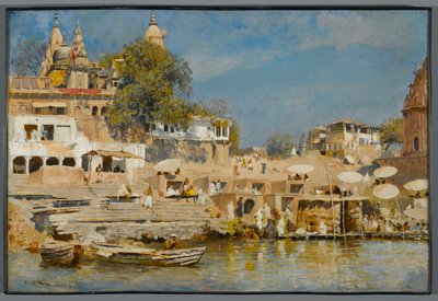 Templi e ghat per il bagno a Benares, 1883-85 da Edwin Lord Weeks