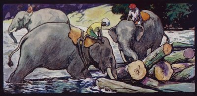 Elefanti che maneggiano tronchi nel fiume da Edwin Noble