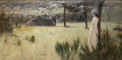 La giovane pastorella e la sua capra in un pascolo primaverile da Edwin Sherwood Calvert