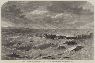 Frangiflutti di Douglas, Isola di Man, danneggiato dalla recente tempesta da Edwin Weedon