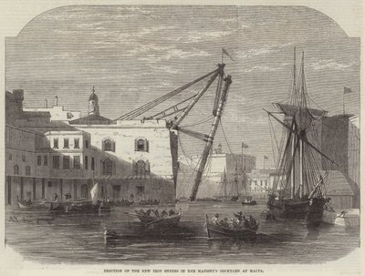 Erezione delle nuove cesoie di ferro nel cantiere navale di Sua Maestà a Malta da Edwin Weedon