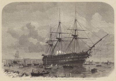 HMS Agamemnon, 91 cannoni, carica la porzione inglese del cavo sottomarino atlantico a East Greenwich da Edwin Weedon