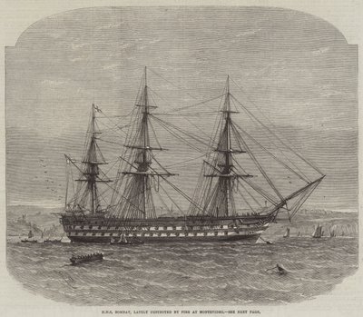 HMS Bombay, recentemente distrutta dal fuoco a Montevideo da Edwin Weedon