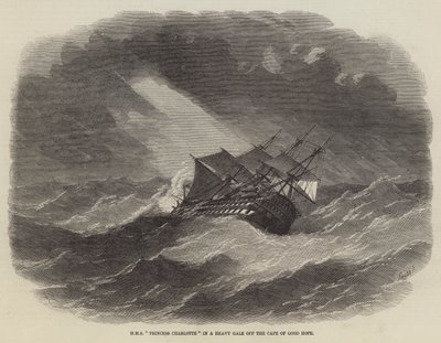 HMS Princess Charlotte in una forte tempesta al largo del Capo di Buona Speranza da Edwin Weedon