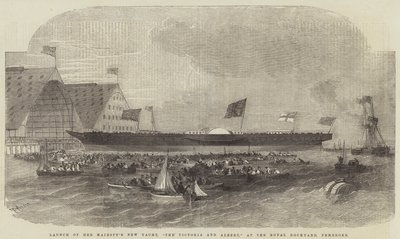 Varo del nuovo yacht di Sua Maestà, il Victoria e Albert, al Royal Dockyard, Pembroke da Edwin Weedon