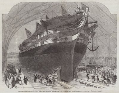 Varo della nave da guerra a vapore di Sua Maestà, James Watt (90 cannoni), al cantiere navale reale di Pembroke da Edwin Weedon