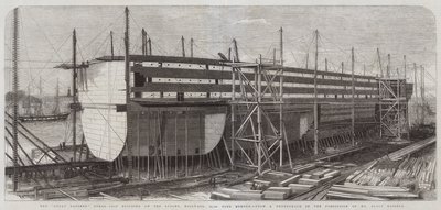 La costruzione della nave a vapore Great Eastern sugli scali, Millwall, 22.500 tonnellate di stazza da Edwin Weedon
