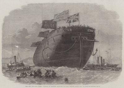 La nuova flotta corazzata, varo al cantiere navale di Chatham della fregata HMS Royal Oak, 50 cannoni da Edwin Weedon