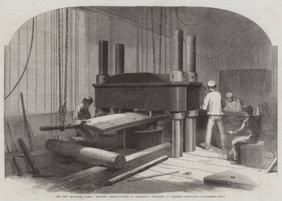 La nuova flotta corazzata, piegatura delle piastre corazzate con pressione idraulica al cantiere navale di Chatham da Edwin Weedon