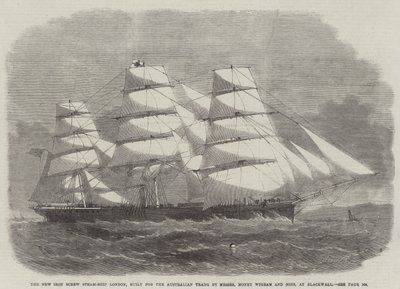 La nuova nave a vapore a vite di ferro Londra, costruita per il commercio australiano da Messers Money Wigram and Sons, a Blackwall da Edwin Weedon