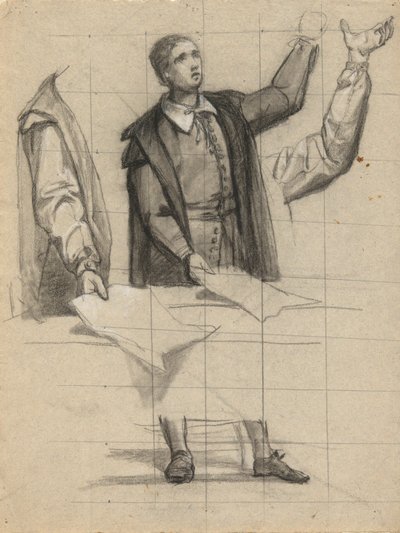 Uomo che predica, schizzo per la Firma del Patto nella Cabina del Mayflower da Edwin White