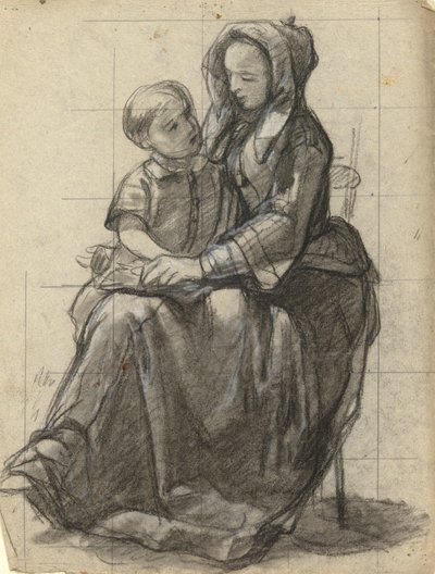 Madre e bambino, schizzo per la firma del patto nella cabina del Mayflower da Edwin White