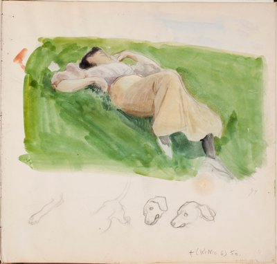 Skizze für Saimi auf der Wiese, Seite aus Järnefelts Skizzenbuch da Eero Järnefelt