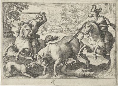 Paesaggio con caccia ai tori da Egbert Jansz.