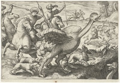 Paesaggio con caccia allo struzzo (Scene di caccia) da Egbert Jansz.