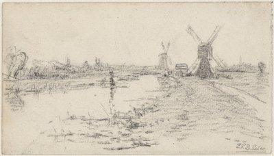 Paesaggio con fiume e due mulini da Egbert Rubertus Derk Schaap