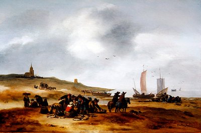 Pesci esposti in vendita sulla spiaggia di Scheveningen da Egbert van der Poel