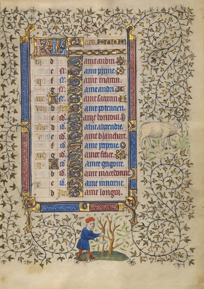 Pagina del calendario di marzo; Potatura degli alberi; Ariete da Egerton Master