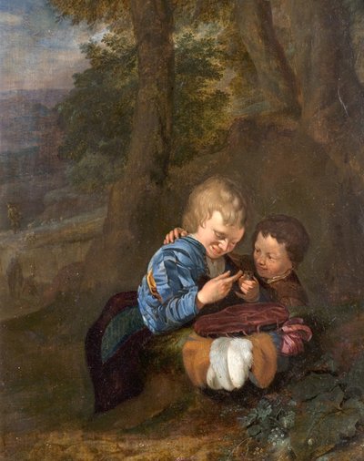Due ragazzi con un uccello da Eglon van der Neer